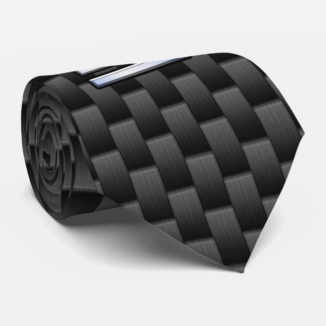 Libra Zodiac Sign on Black Carbon Fibre Print Tie (Rolled)