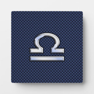 Libra Zodiac Sign on Blue Carbon Fibre Style Plaque
