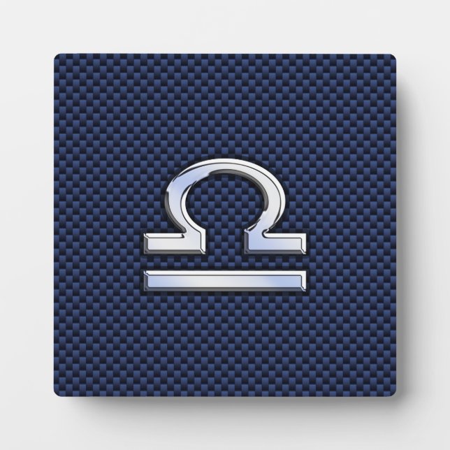 Libra Zodiac Sign on Blue Carbon Fibre Style Plaque (Front)