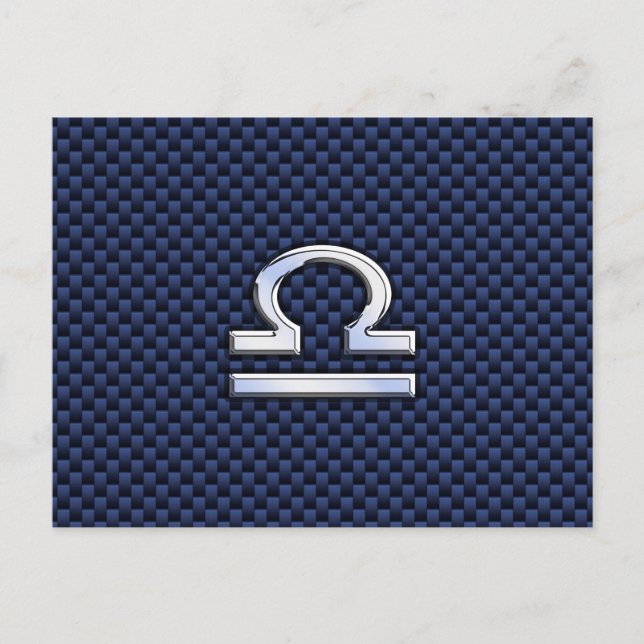 Libra Zodiac Sign on Blue Carbon Fibre Style Postcard (Front)