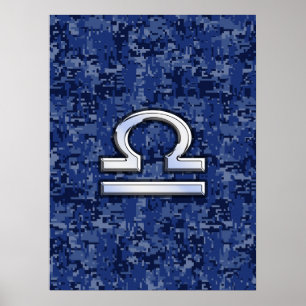 Libra Zodiac Sign on Blue Digital Camouflage