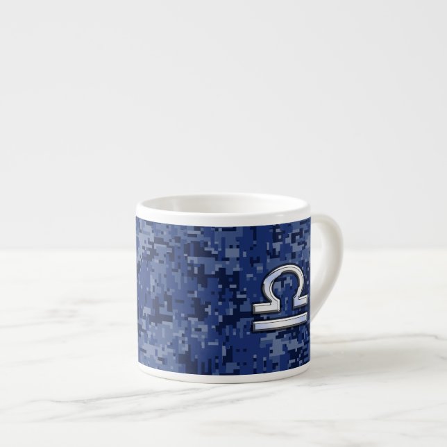 Libra Zodiac Sign on Blue Digital Camouflage Espresso Cup (Front Right)
