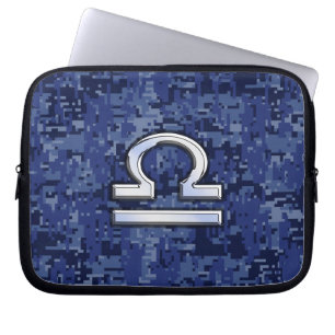 Libra Zodiac Sign on Blue Digital Camouflage Laptop Sleeve