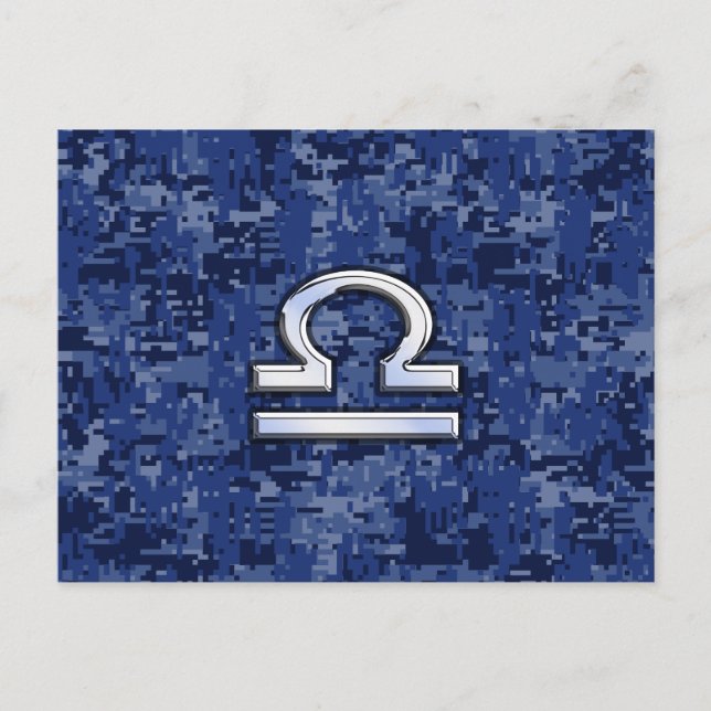Libra Zodiac Sign on Blue Digital Camouflage Postcard (Front)