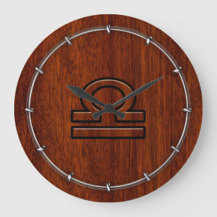 Libra Zodiac Sign on Mahogany Brown Style Print Large Clock