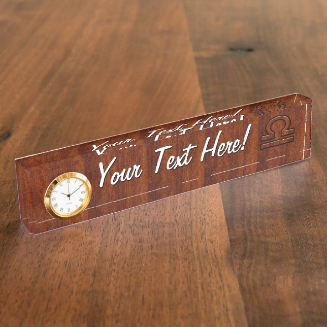 Libra Zodiac Sign on Mahogany Style Decor Nameplate (Side)