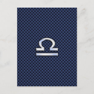Libra Zodiac Sign on Navy Blue Carbon Fibre Postcard