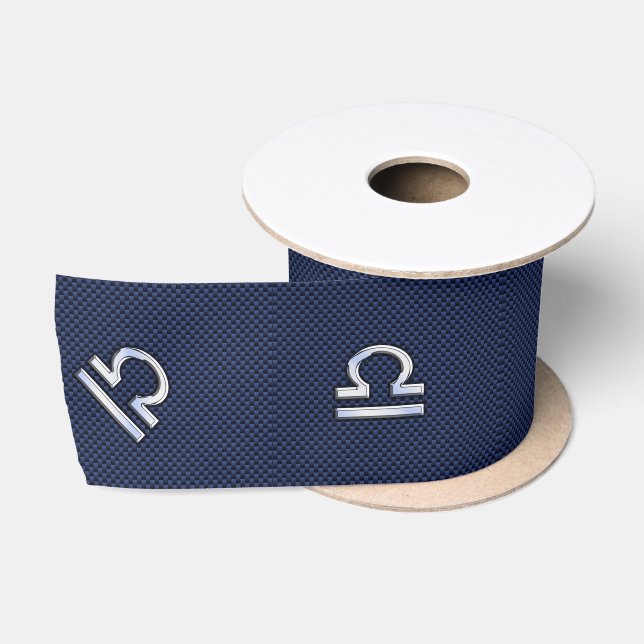 Libra Zodiac Sign on Navy Carbon Fibre Style Satin Ribbon (Spool)