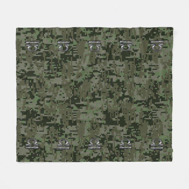 Libra Zodiac Sign on olive green digital camo Fleece Blanket (Front (Horizontal))