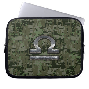 Libra Zodiac Sign on olive green digital camo Laptop Sleeve
