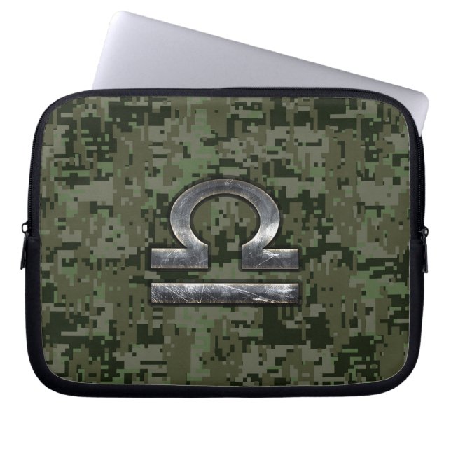 Libra Zodiac Sign on olive green digital camo Laptop Sleeve (Front)