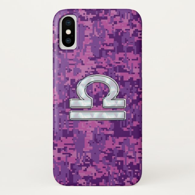 Libra Zodiac Sign on Pink Digital Camo Case-Mate iPhone Case (Back)