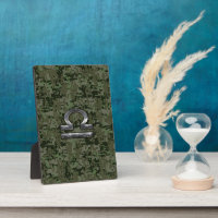 Libra Zodiac Sign on Woodland Green digital camo