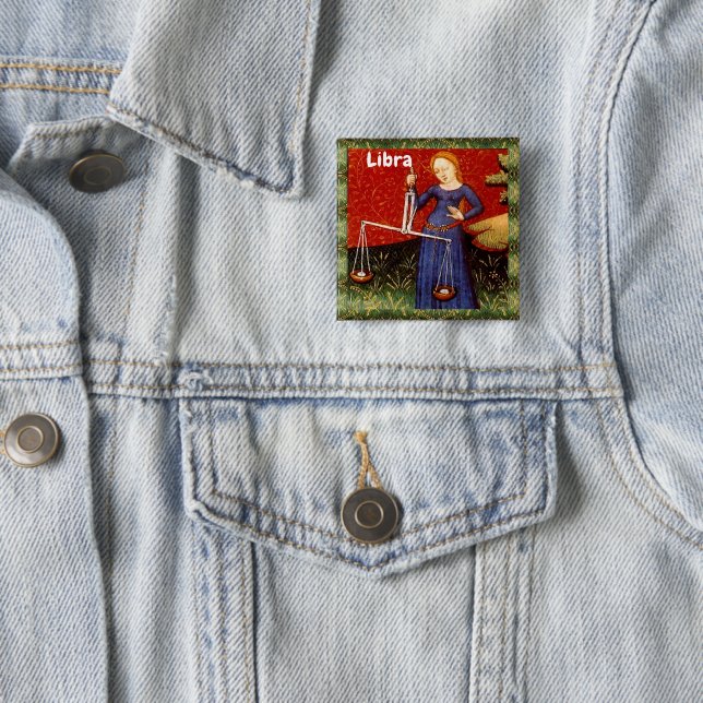 Libra Zodiac Sign Scales Birthday Party 2 Inch Square Button (In Situ)