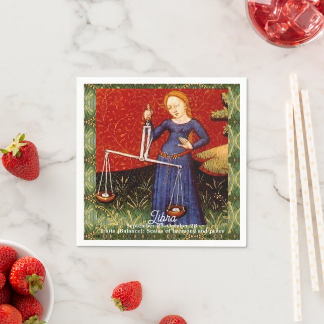 Libra Zodiac Sign Scales Birthday Party Napkin (Insitu)