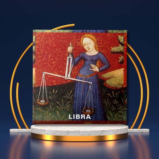 Libra Zodiac Sign Scales Birthday Party Tile (Libra Zodiac Sign Scales Birthday Party Ceramic Tile cover)