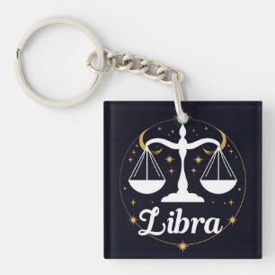 Libra Zodiac Sign Symbol with Stars and Scales Keychain