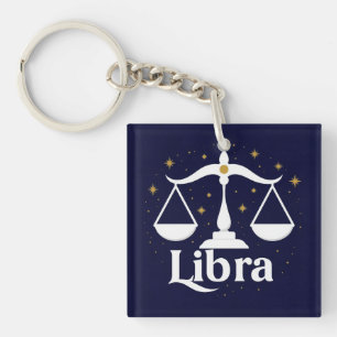 Libra Zodiac Sign Symbol with Stars and Scales Keychain