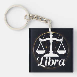 Libra Zodiac Sign Symbol with Stars and Scales Keychain