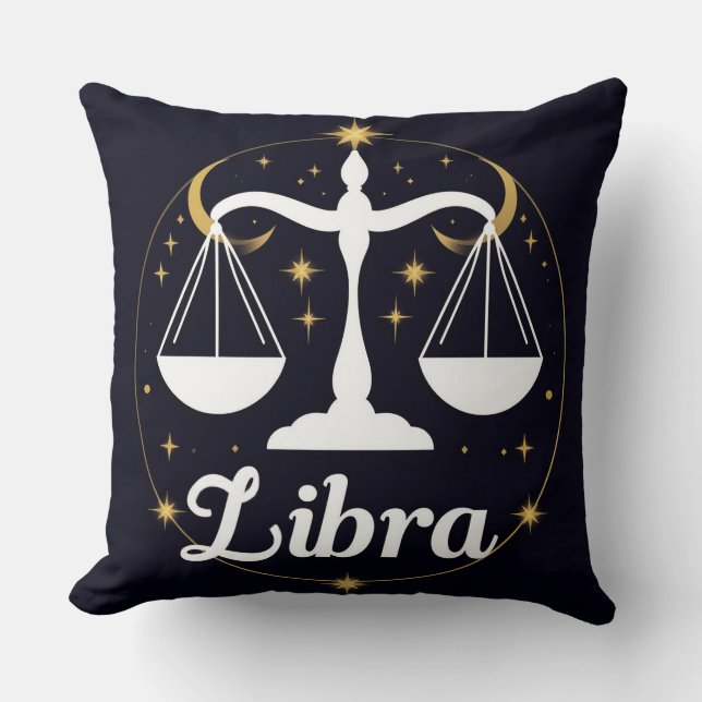 Libra Zodiac Sign Symbol with Stars and Scales Throw Pillow (Front)
