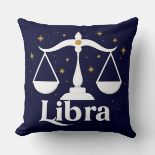 Libra Zodiac Sign Symbol with Stars and Scales Throw Pillow