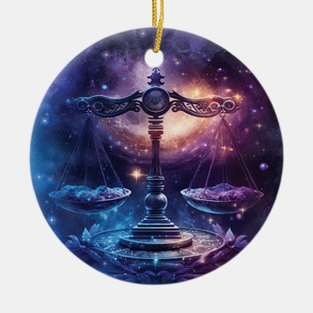 Libra Zodiac Sign Watercolor Design Ceramic Ornament (Front)