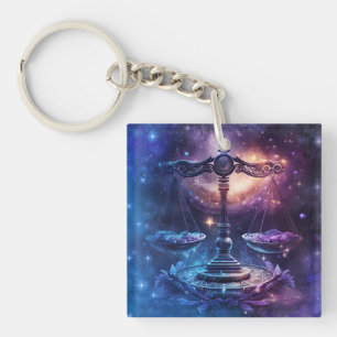 Libra Zodiac Sign Watercolor Design Keychain