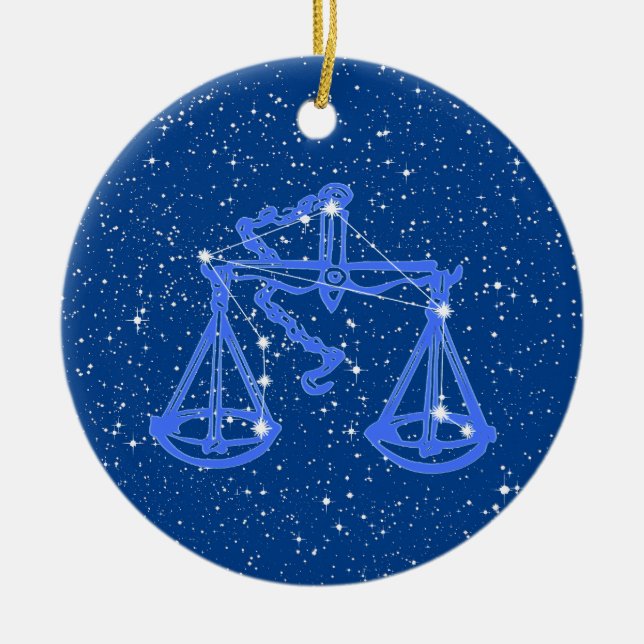 Libra Zodiac Sign with Stars on Deep Blue  Ceramic Ornament (Front)