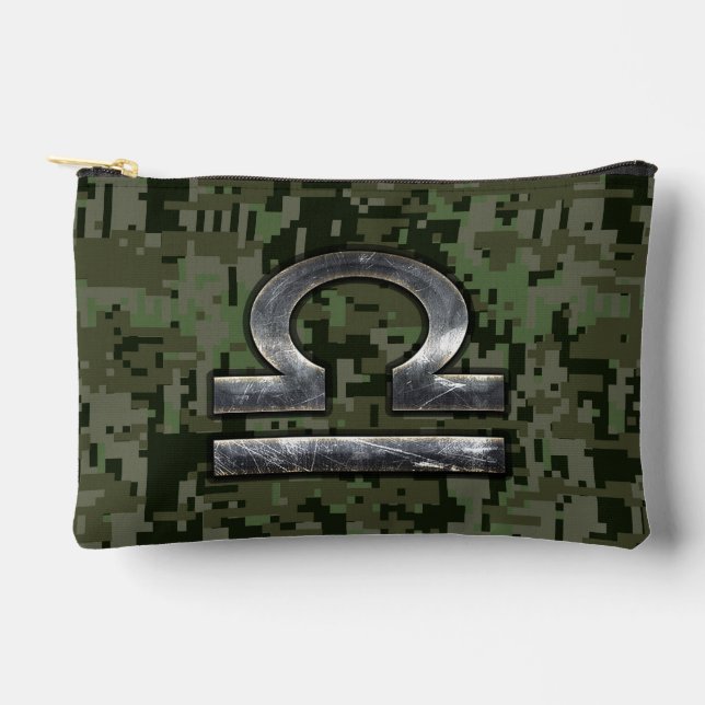 Libra Zodiac Sign Woodland Digital Camouflage Accessory Pouch (Front)