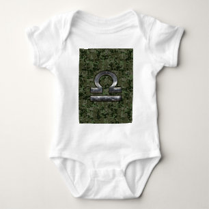Libra Zodiac Sign Woodland Digital Camouflage Baby Bodysuit