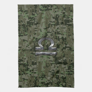 Libra Zodiac Sign Woodland Digital Camouflage Kitchen Towel