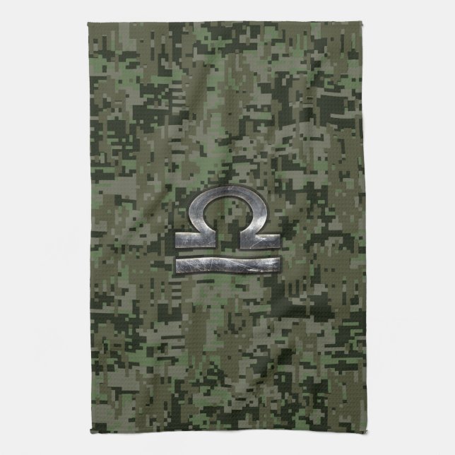 Libra Zodiac Sign Woodland Digital Camouflage Kitchen Towel (Vertical)