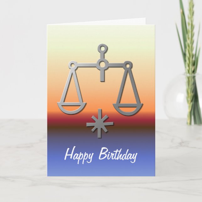 Libra Zodiac Star Sign Orange Sunrise Birthday Card (Front)
