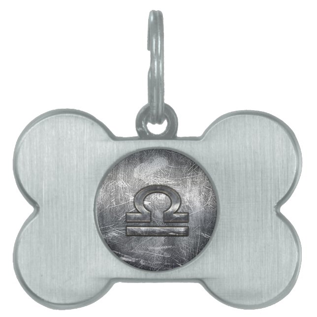 Libra Zodiac Symbol Distressed Industrial Steel Pet Tag (Front)