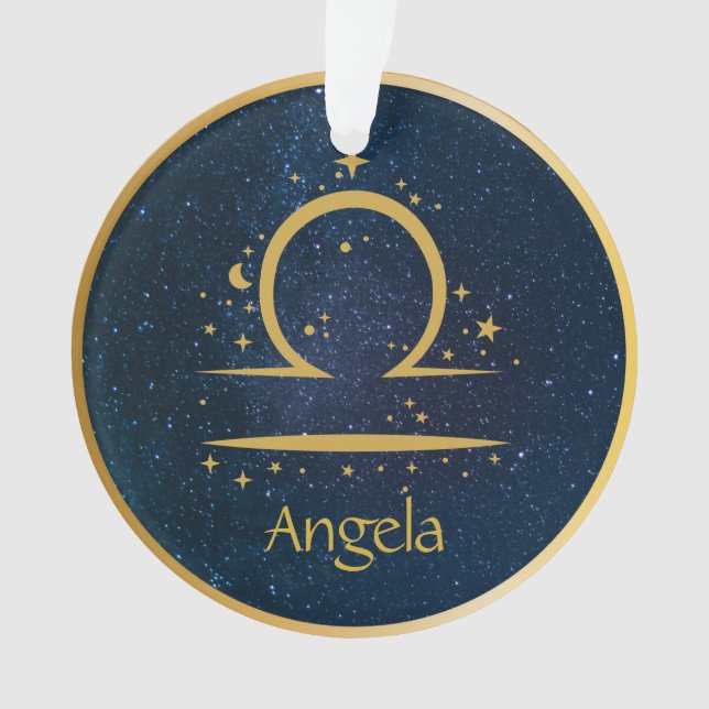 Libra zodiac symbol gold stars sky personalized ornament (Front)