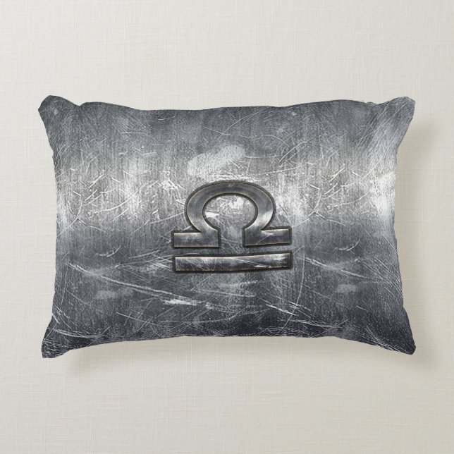 Libra Zodiac Symbol in silver grunge steel style Accent Pillow (Front)