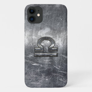 Libra Zodiac Symbol in Silver Steel Style iPhone 11 Case