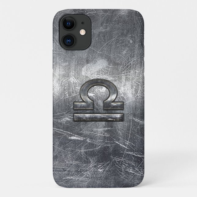 Libra Zodiac Symbol in Silver Steel Style Case-Mate iPhone Case (Back)