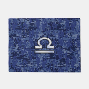 Libra Zodiac Symbol on Blue Digital Camouflage Doormat