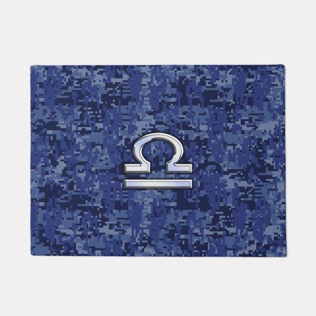 Libra Zodiac Symbol on Blue Digital Camouflage Doormat (Front)