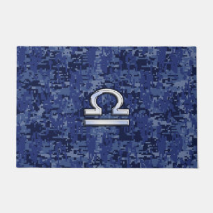 Libra Zodiac Symbol on Blue Digital Camouflage Doormat