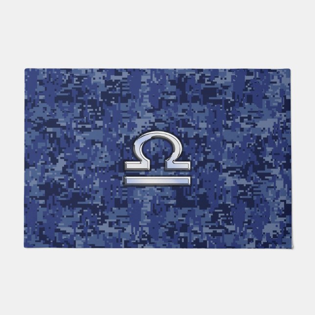 Libra Zodiac Symbol on Blue Digital Camouflage Doormat (Front)