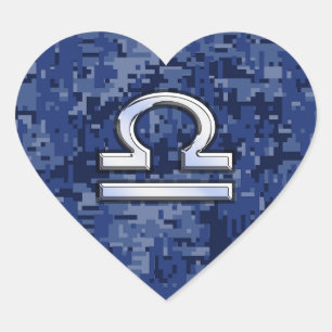 Libra Zodiac Symbol on Blue Digital Camouflage Heart Sticker