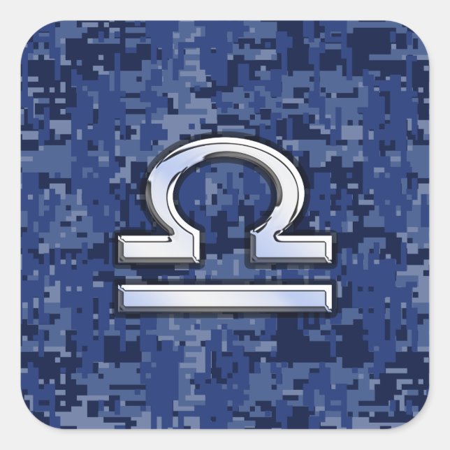 Libra Zodiac Symbol on Blue Digital Camouflage Square Sticker (Front)