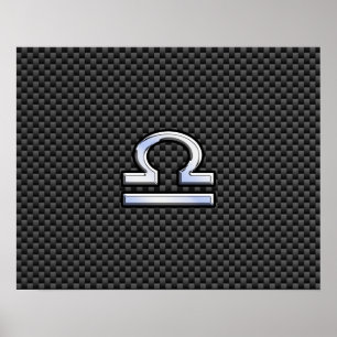 Libra Zodiac Symbol on Carbon Fibre Print