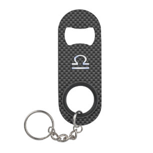 Libra Zodiac Symbol on Carbon Fibre Print Mini Bottle Opener
