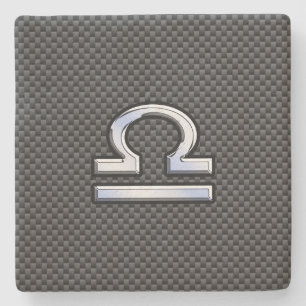 Libra Zodiac Symbol on Carbon Fibre Print Stone Coaster