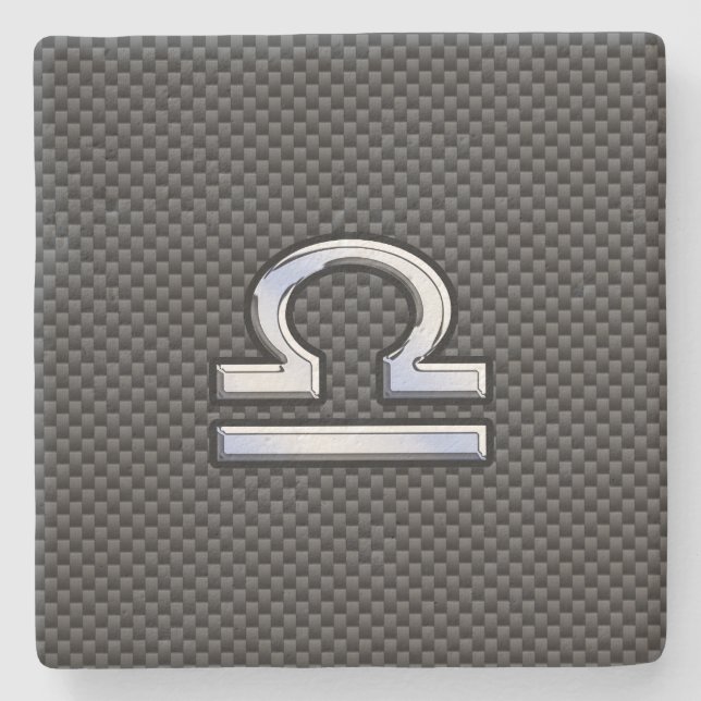 Libra Zodiac Symbol on Carbon Fibre Print Stone Coaster (Front)