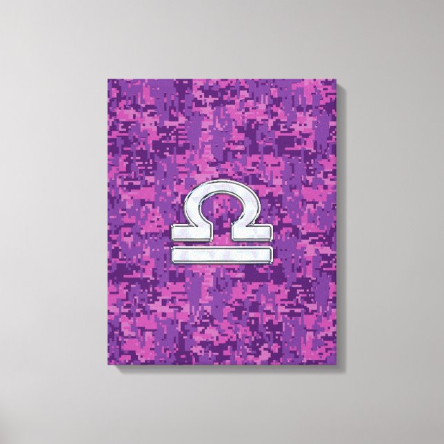 Libra Zodiac Symbol on Fuchsia Digital Camo Canvas Print (Front)