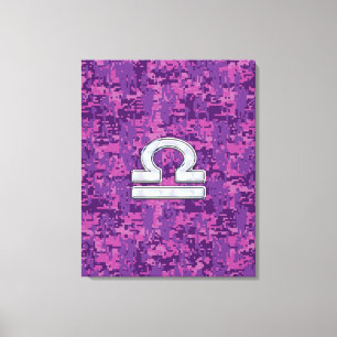 Libra Zodiac Symbol on Fuchsia Digital Camo Canvas Print